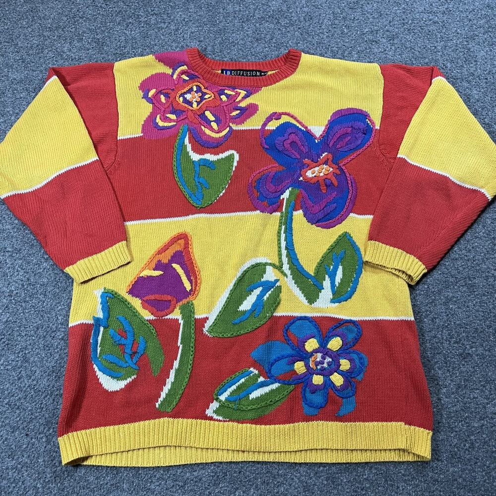Vintage I.B Diffusion Sweater Womens Medium Pullover Cotton Blend Floral 90s